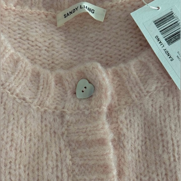 Sandy Liang Pink Heart Button Cropped Cardigan - Picture 2 of 6